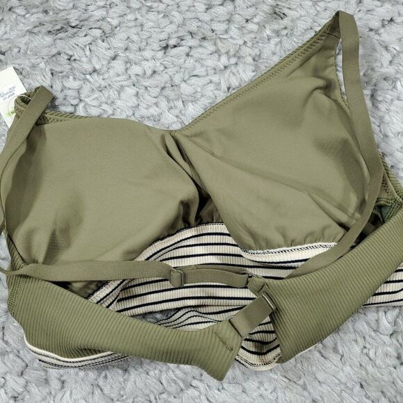Aerie Offline Ribbed Scoop Sports Bra Green Striped Lined Padded Size Medium - Picture 4 of 5